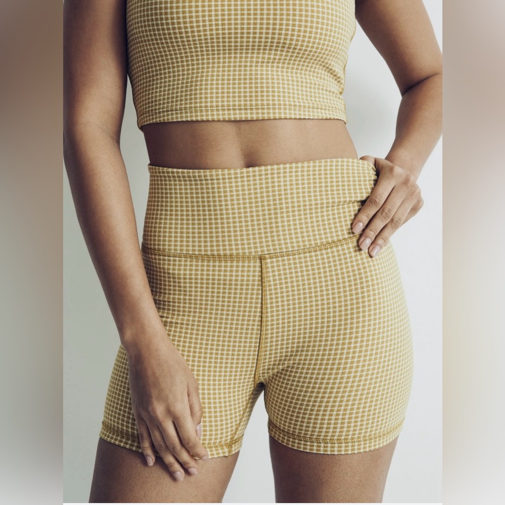 Madewell Flex High-Rise Biker Shorts in Gingham Small